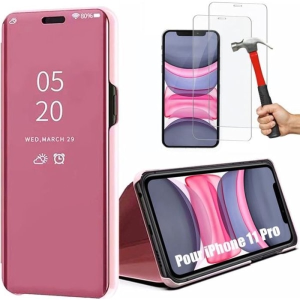 Cover til iPhone 11 (6.1") Pakke 2 Hærdet glas frontspejleffekt Stiv Blød Stabil Pink Rosa