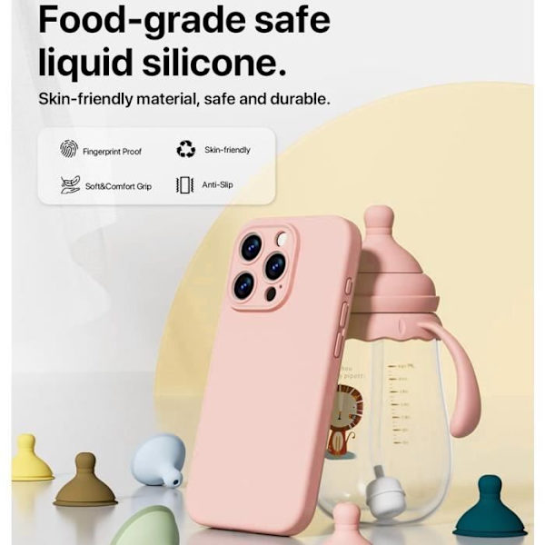 Fodral för iPhone 16 Pro Max - Smal stötsäker Matt Flytande Silikonskydd - Rosa + 2 härdade glasögon