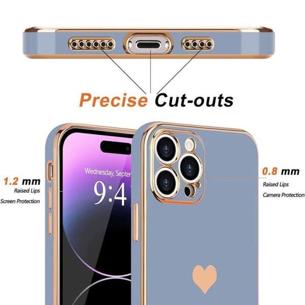 Coque - E.F.CONNECTION - för iPhone 14 Pro - Stötsäker - Hjärtmotiv - Guldpläterad Blå