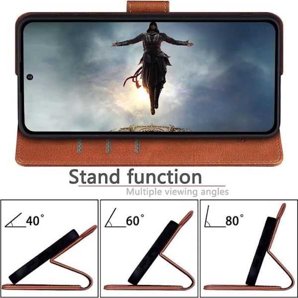Coque Rabat - Samsung - Galaxy S24 Plus - Syntetisk Læder Brun - 2 Stykker Hærdet Glas - Semi-stiv kastanj