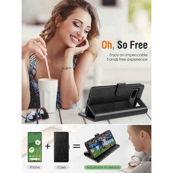 Cover til Google Pixel 7 Anti-Scratch Card Holder Blødt PU-læder 360 grader - sort Svart