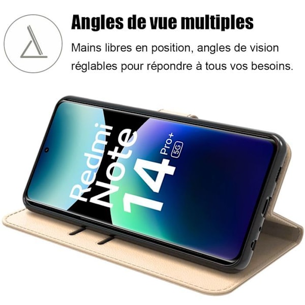 Coque + 2 Tappadeglas för Xiaomi Redmi Note 14 Pro Plus 5G - Skydd med Kunstläder Flip Guld gyllene