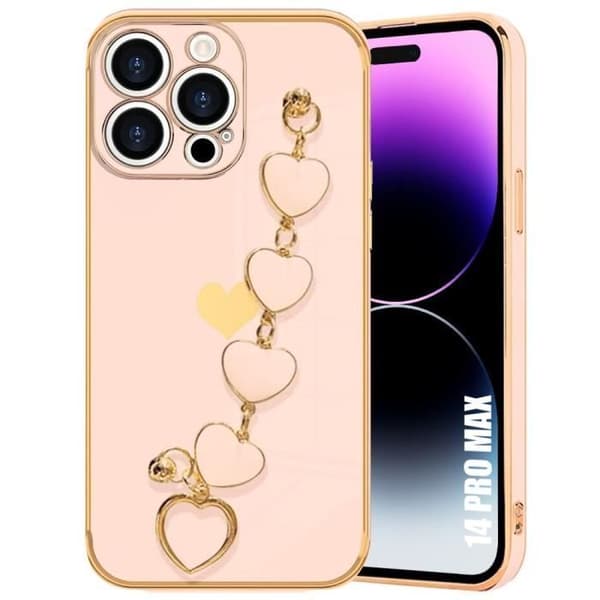 Coque - EF CONNECTION - för iPhone 14 Pro Max - Silikon TPU - Stötsäker - Hjärtmotiv Rosa