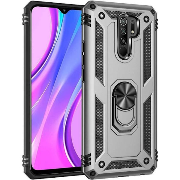 Coque - Argent - För Redmi 9 - Styv - Metallstöd - Silikon Silver
