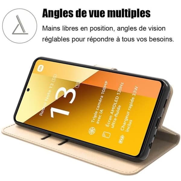 Coque - E.F.CONNECTION - för Xiaomi Redmi Note 13 5G - PU-läder - Kortficka - Inbyggd Stöd gyllene