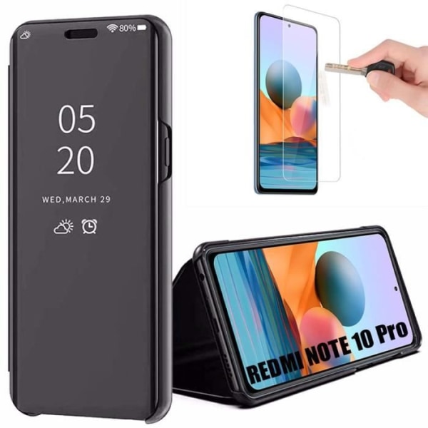 Fodral för Redmi Note 10Pro 4G (6,67") härdat glas medföljer Anti-Shock Spegeleffekt Tanslucent Window Solid Black svart