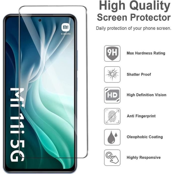 2 hærdede briller til Xiaomi Mi 11i gennemsigtig beskyttelse Transparent