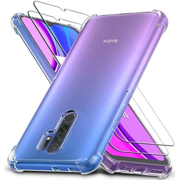 Coque för Redmi 9 (6,53") - E.F.CONNECTION - Klassisk Förstärkt Skydd design TPU med Härdat Glas - Transparent Transparent