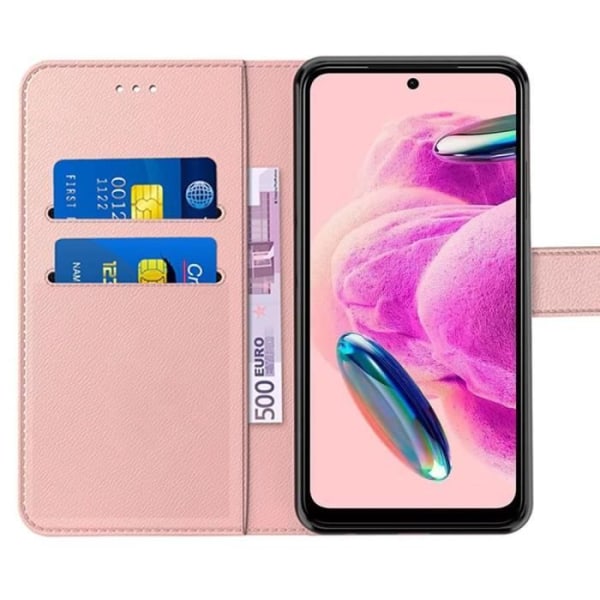 Etui til Xiaomi Redmi Note 12S, Pink, stødsikkert etui med lædereffekt med kortlomme + 2 hærdede briller (ikke til Redmi Note 12)