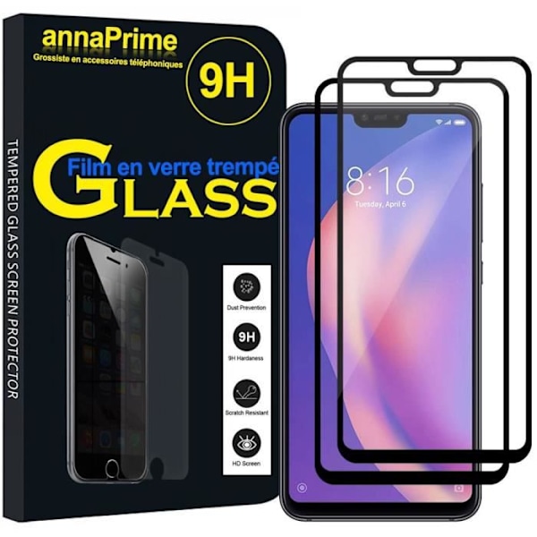 Vcomp - Til Xiaomi Mi 8 Lite/ Mi8 Youth/ Mi 8X 6,26": Parti/pakke med 2 farvede hærdet glasskærmbeskyttere - SORT SVART