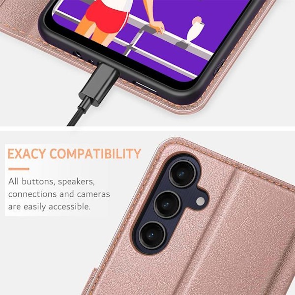 Coque + 2 Härdat Glas för iPhone 11, Elegant Chockresistent Läderlook - Rosa Rosa