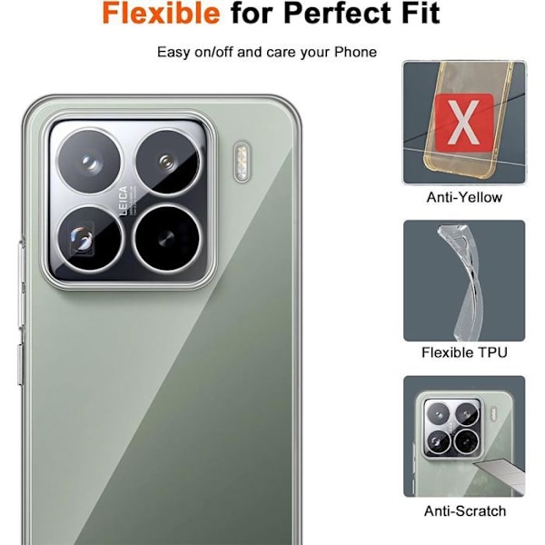 Skyddsfodral för Xiaomi 15 Pro med 2 Härdat Glas - Förstärkt Skyddssilikon Transparent Transparent