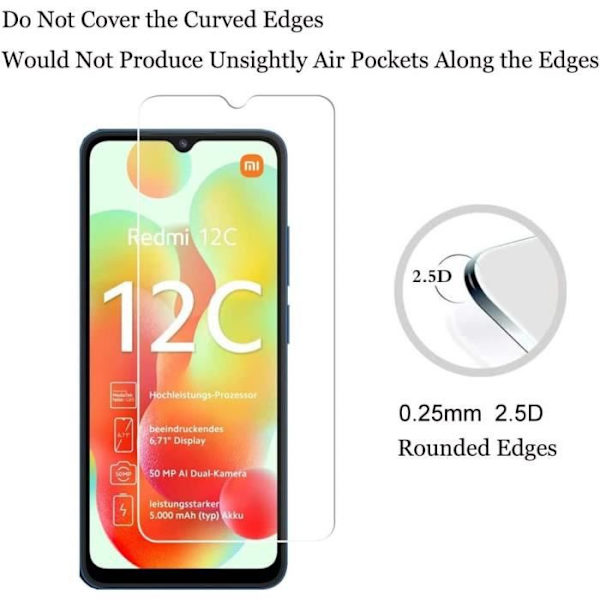 [3 stycken] Härdat glas för Xiaomi Redmi 12C - 11A skärmskydd Transparent