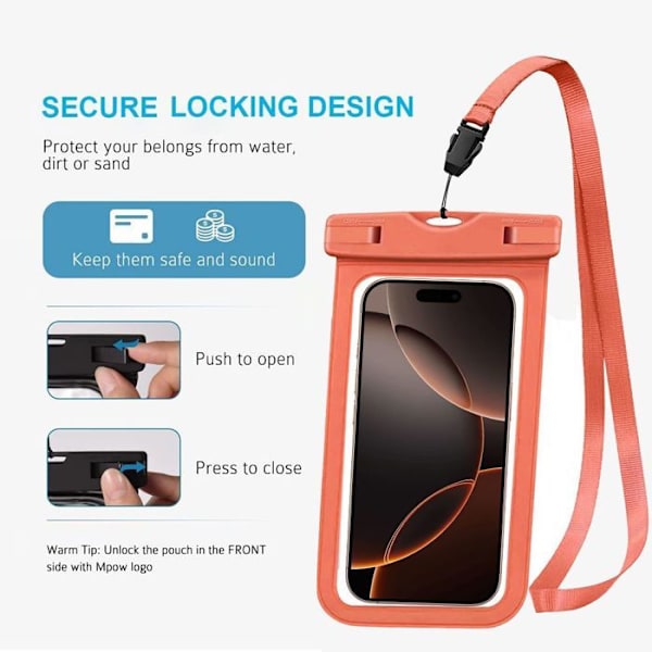 Vattentät Universalväska för Samsung Galaxy iPhone Google Xiaomi Redmi OPPO Telefon, Vattentät Skydd IPX8 - Orange Orange