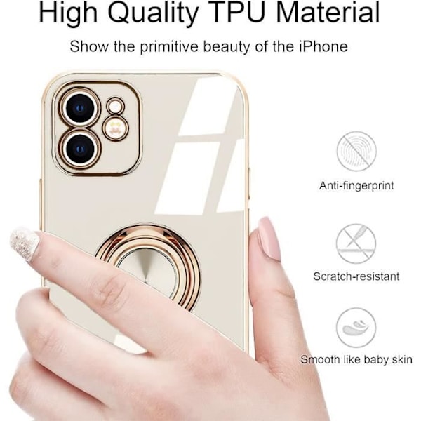 Ringfodral för iPhone 13 Pro Max (6,7") Vit elegant mjuk guldkant Lyx Stötsäker Anti-Scratch Vit