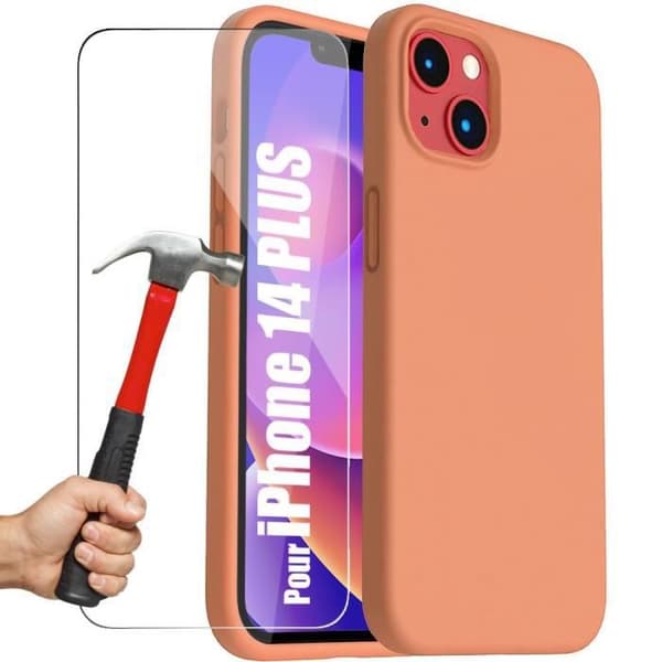 Skyddshölje - Orange - för iPhone 14 Plus - Silikon TPU + 2 Härdade Glas Orange