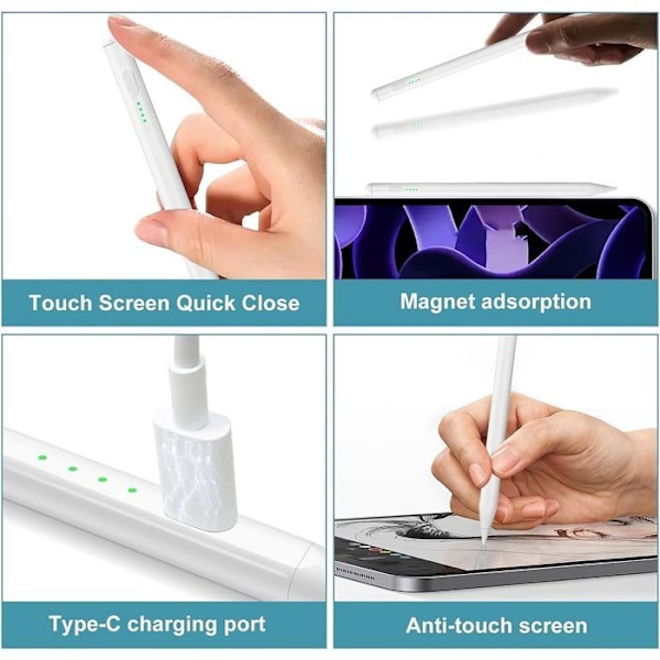 Stylus för iPad - Hög Precision - Palmavvisning - Magnetisk Fäste - 2 Utbytes spetsar Vit