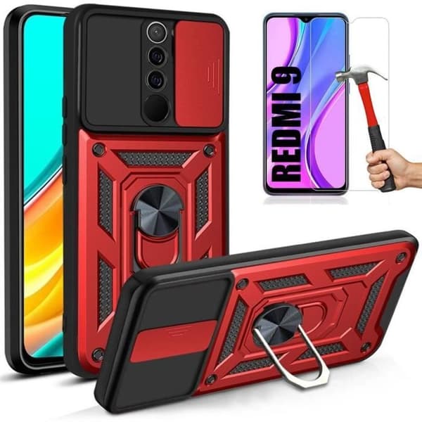 Coque och Stötsäkra Glas - Redmi - 9 - Röd - Repfritt - Heltäckande Skydd Röd