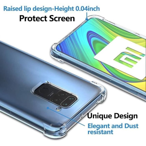 Etui til Redmi Note 9 (6,53"), klassisk forstærket Tpu + hærdet glas Transparent