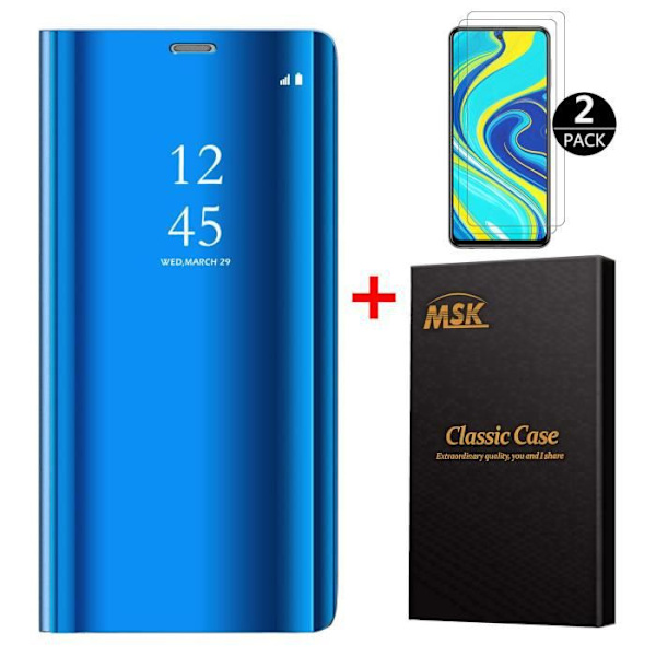Etui - Xiaomi - Redmi Note 9S - Spejl - Hærdet glas - Standfunktion Blå