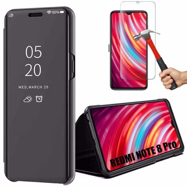 Etui til Redmi Note 8Pro (6,53") Trendy Design Spejleffekt Anti-Shock Forstærket Beskyttelse Sort svart