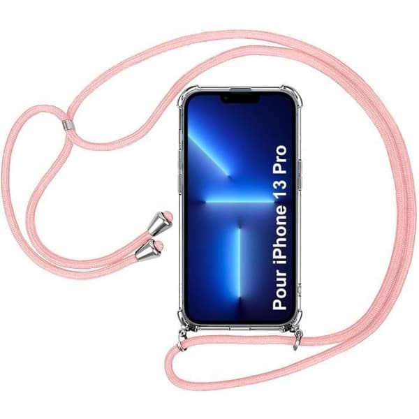 Coque - iPhone - 13 Pro - AntiChoc - Förstärkt Skydd - Halsrem Rosa Transparent-rosa