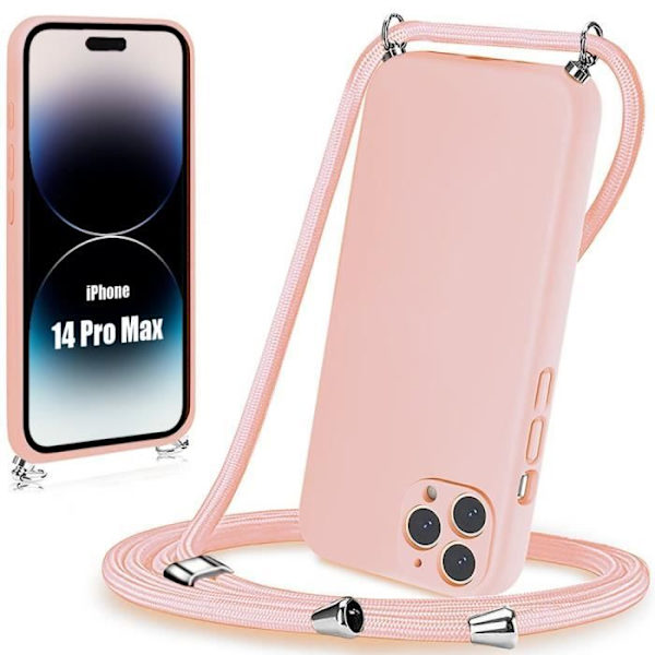Justerbart Cord Case til iPhone 14 Pro Max Pink Beskyttelse Blød tynd silikone Rosa