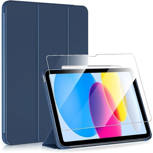 Coque + Härdat glas för iPad A16 (11") / iPad 10 2022 (10,9" 10e Generation) Skydd med Stödfunktion - Mörkblå marinblå