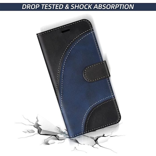 Coque - Xiaomi - Redmi Note 13 Pro 4G - Lädereffekt - Bicolor Mörkblå-Svart - 2 Härdade Glas Tvåfärgad Marinblå-Svart