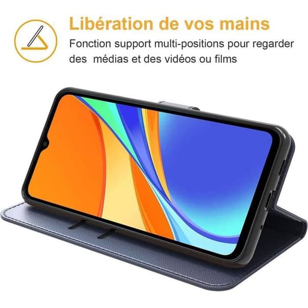 Coque - Redmi - 9C - Mörkblå - 360 Graders Skydd - Stöttålig - Läderlook marinblå