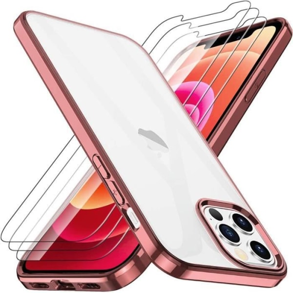 Cover til iPhone 13 Pro (6.1') pink kontur og 2 hærdede briller skærmbeskyttelse