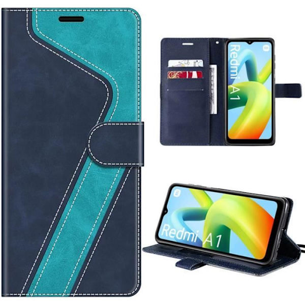 Skydd för Xiaomi Redmi A1-A2 - E.F.Connection - Stötabsorberande PU-läderfodral - Kortfack - Justerbar ställning - Blå Blå