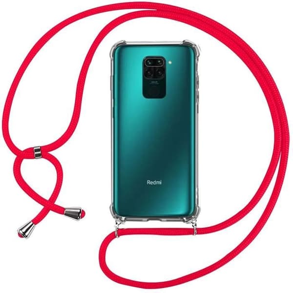 Telefonfodral - E.F.Connection - Redmi Note 9 - Förstärkt TPU - Repfria - Röd Snöre transparent-röd