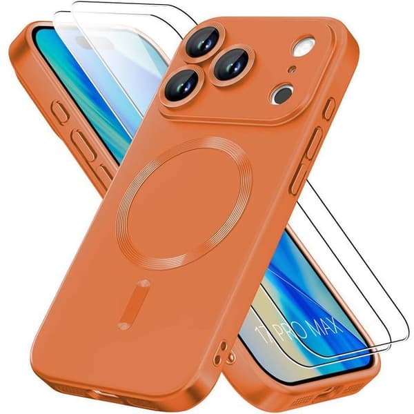 Magnetisk skal - E.F.Connection - för iPhone 17 Pro Max - Orange silikon - 2 härdade glas Orange