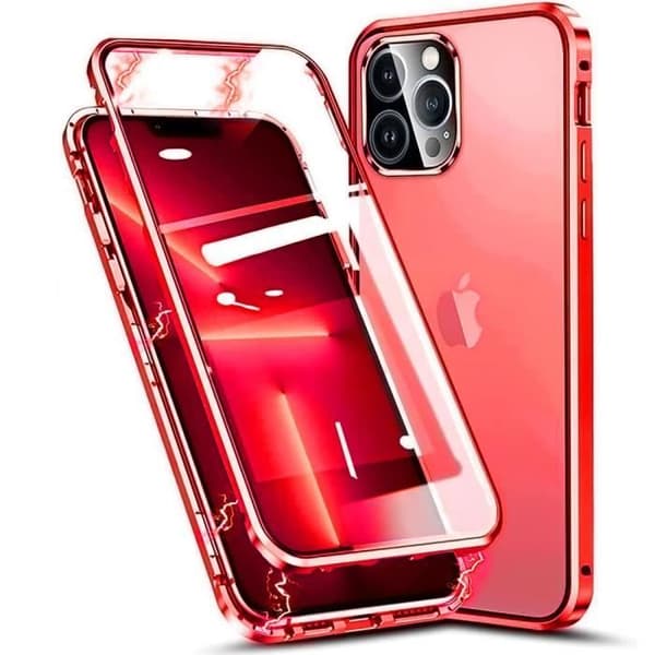 Skydd för iPhone 13 Pro - E.F.CONNECTION - Röd - Härdat Glas - Skydd 360° - Stötsäker Röd