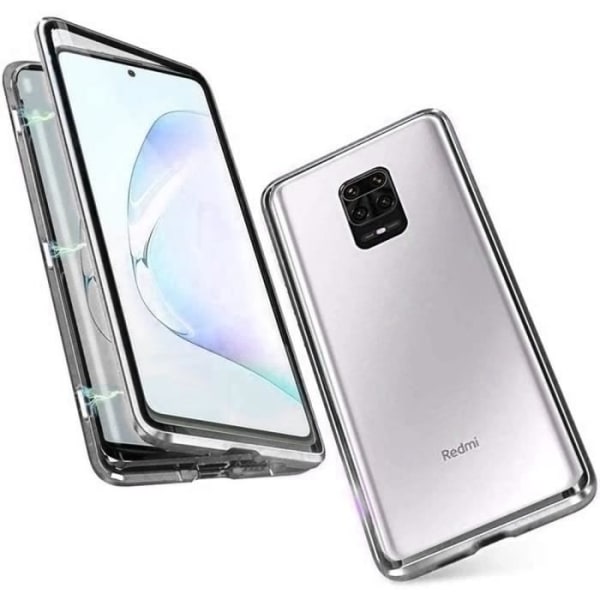 Etui til Redmi Note 9 (6,53") Magnetisk hærdet glas Fuld beskyttelse Magnetisk Anti-Shock Sølv Silver