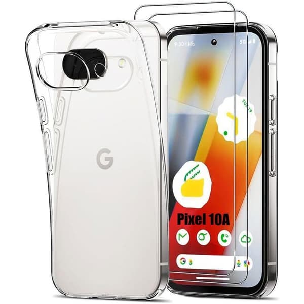 Skyddsfodral för Google Pixel 10a, Stötsäker Silikon, Slim Transparent - 2 Härdade Glas Transparent