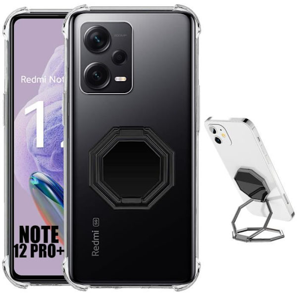 Cover til Xiaomi Redmi Note 12 Pro+ 5G Transparent stødsikker med foldbart metalstativ Sort