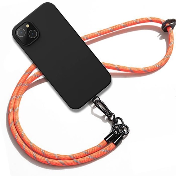 Crossbody cover til iPhone 15 Plus, sort anti-ridse silikone med orange rem
