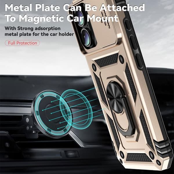 Skyddsskal för iPhone 17 - Guld - Hård - Bakre ring - 2 härdade glas - Stötresistent gyllene