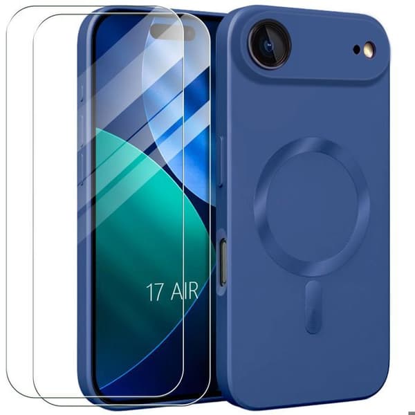 Skyddsskal - E.F.Connection - för iPhone Air - med Mörkblå Magnetring - 2 Glas marinblå