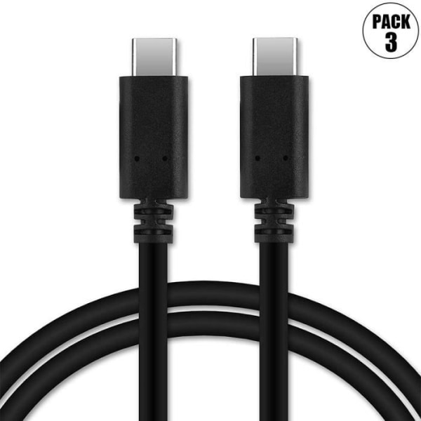 Pack-3 snabb USB-C till USB-C-kabel för OPPO Reno 8 - 8 Pro - 8 Lite 5G - Svart 1M