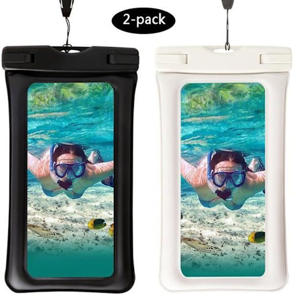[2-Pack] Flydende vandtæt smartphone-pose Vandtæt taske Dykkeretui Cover Xiaomi Redmi Note 7, Redmi 7, Mi 9 - Sort+Hvid