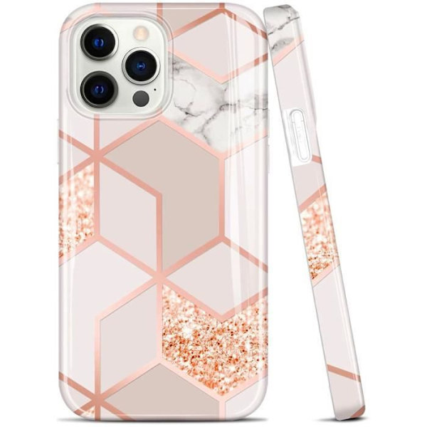 Skyddsfodral för iPhone 14 Pro - E.F.CONNECTION - Marmormönster - Slitstark TPU - Rosa Rosa