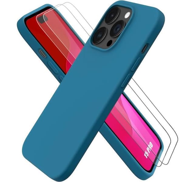 Coque - E.F.CONNECTION - för iPhone 15 Pro - Effektivt skydd - Ultra slim - 2 Härdade glas Blå