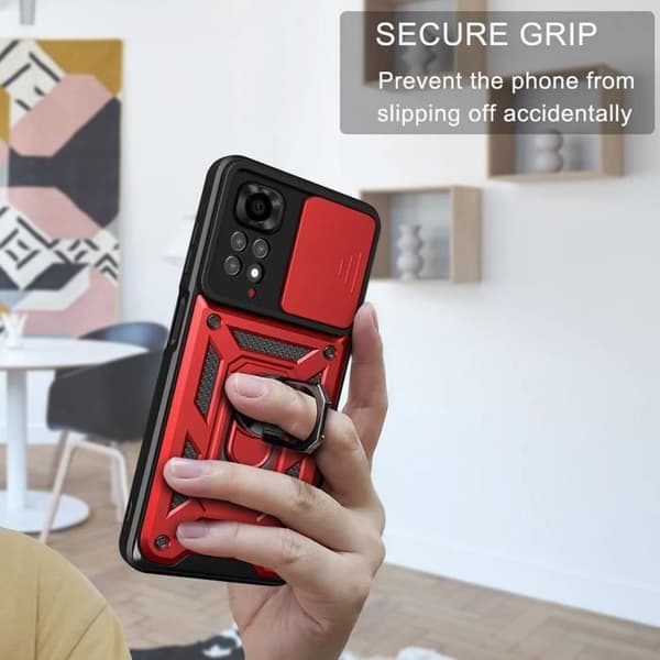 Skyddsskal - E.F.CONNECTION - För Redmi Note 11 - Röd - Stötsäker - Militärstil Röd