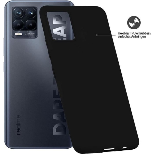 Fodral för realme 8 Pro med 2 härdade glasögon Stötsäker mjukt och tåligt svart silikon Svart