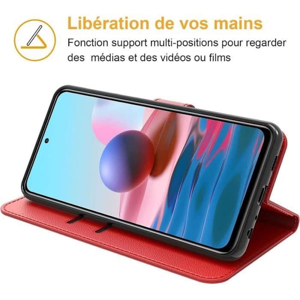 Fodral för Redmi Note 10-Note 10S (6,43") Röd 360 graders skydd Anti-Shock Läder Effekt Anti-Scratch Röd