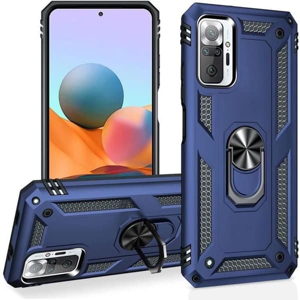 Coque - E.F.CONNECTION - för Redmi Note 10Pro 4G - Metall Stödfäste - Silikonram - Stöttålig Blå Blå