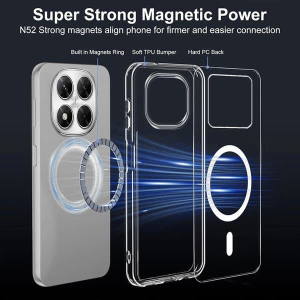Fodral + 2 Härdat Glas för Xiaomi Redmi Note 15 Pro 4G - Stötsäker med Magnetring Transparent